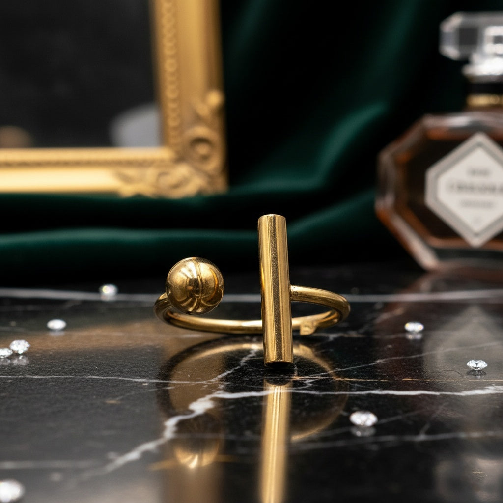 Inel Bară și sferă minimalistă Oțel Inoxidabil Auriu - Hipoalergenic