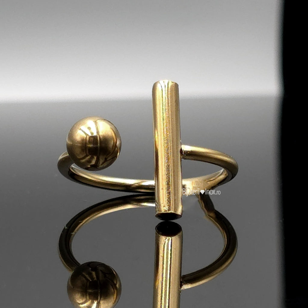 Inel Bară și sferă minimalistă Oțel Inoxidabil Auriu - Hipoalergenic