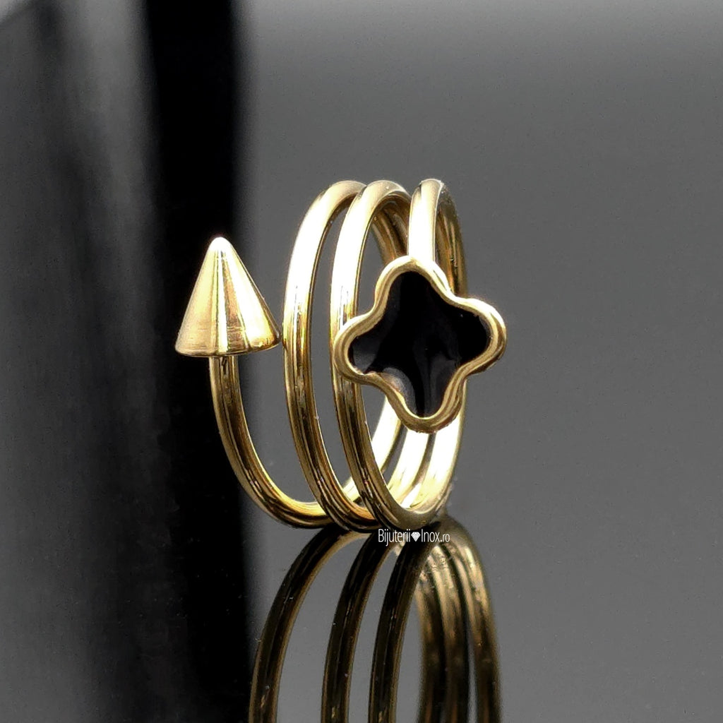 Inel Spirală trifoi, vârf ascuțit Oțel Inoxidabil Auriu - Hipoalergenic