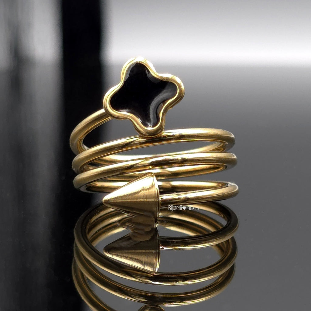 Inel Spirală trifoi, vârf ascuțit Oțel Inoxidabil Auriu - Hipoalergenic