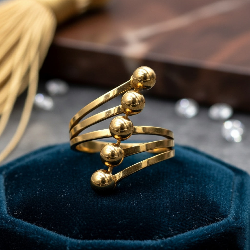 Inel Spirala cu biluțe decorative Oțel Inoxidabil Auriu - Hipoalergenic