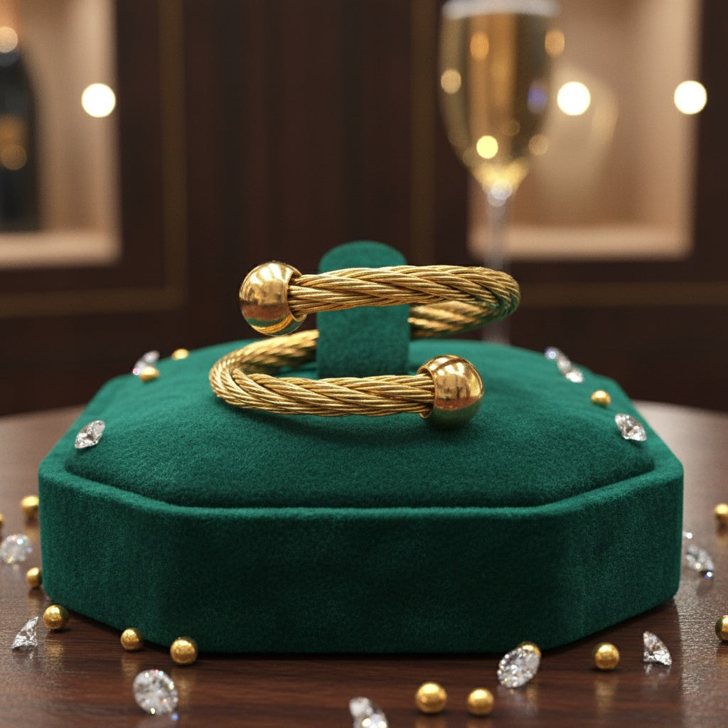 Inel Brățară șnur răsucit, bile Oțel Inoxidabil Auriu - Hipoalergenic