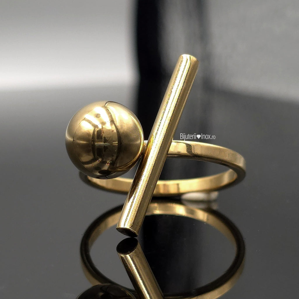 Inel Bară și sferă Oțel Inoxidabil Auriu - Hipoalergenic
