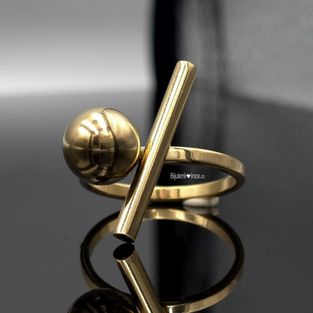 Inel Bară și sferă Oțel Inoxidabil Auriu - Hipoalergenic