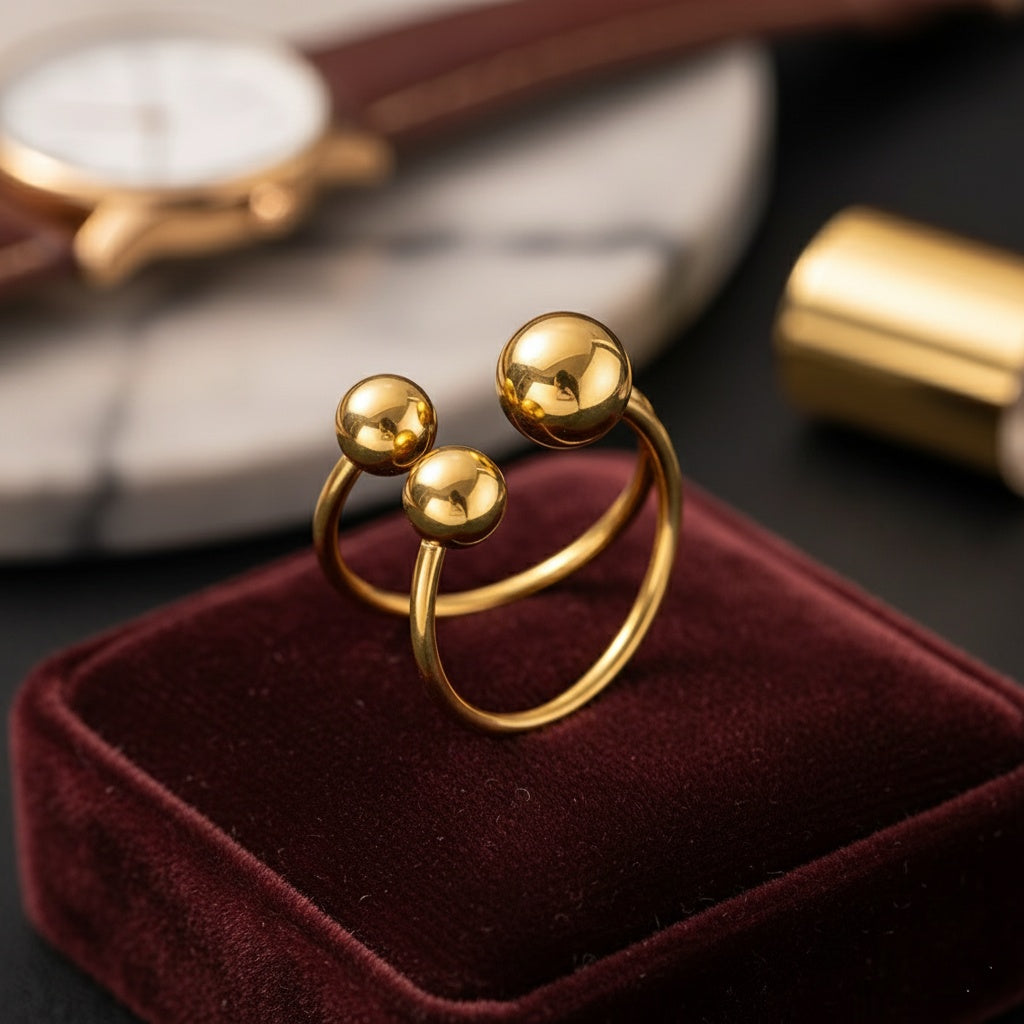 Inel trei sfere Oțel Inoxidabil Auriu - Hipoalergenic