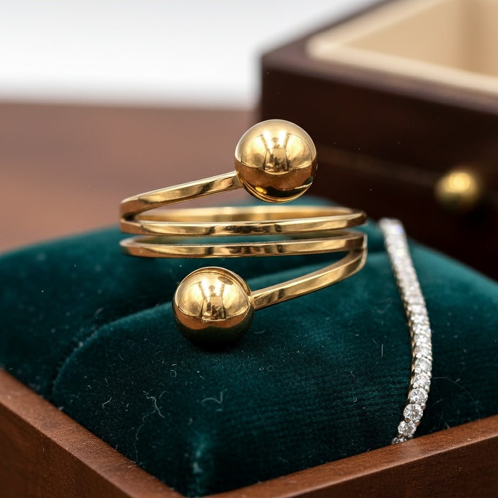 Inel dublu sfere Oțel Inoxidabil Auriu - Hipoalergenic