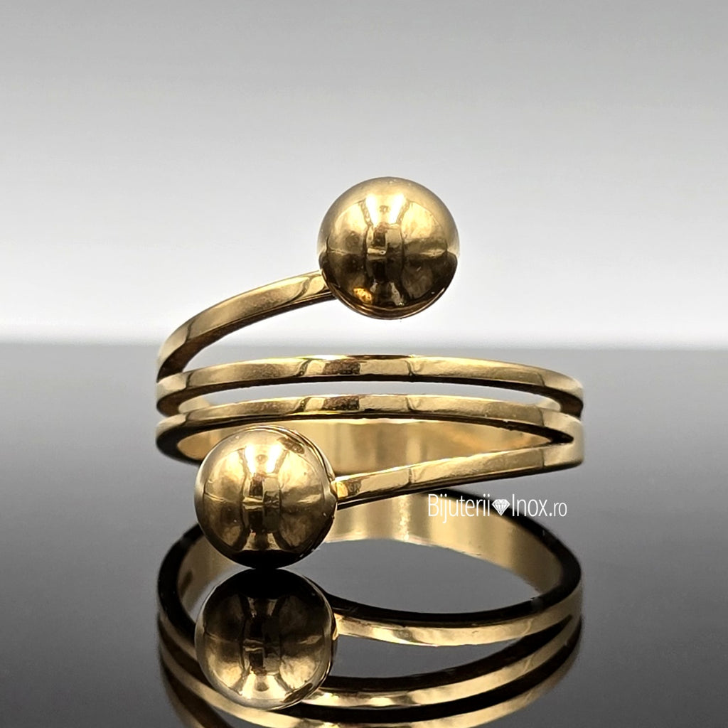 Inel dublu sfere Oțel Inoxidabil Auriu - Hipoalergenic