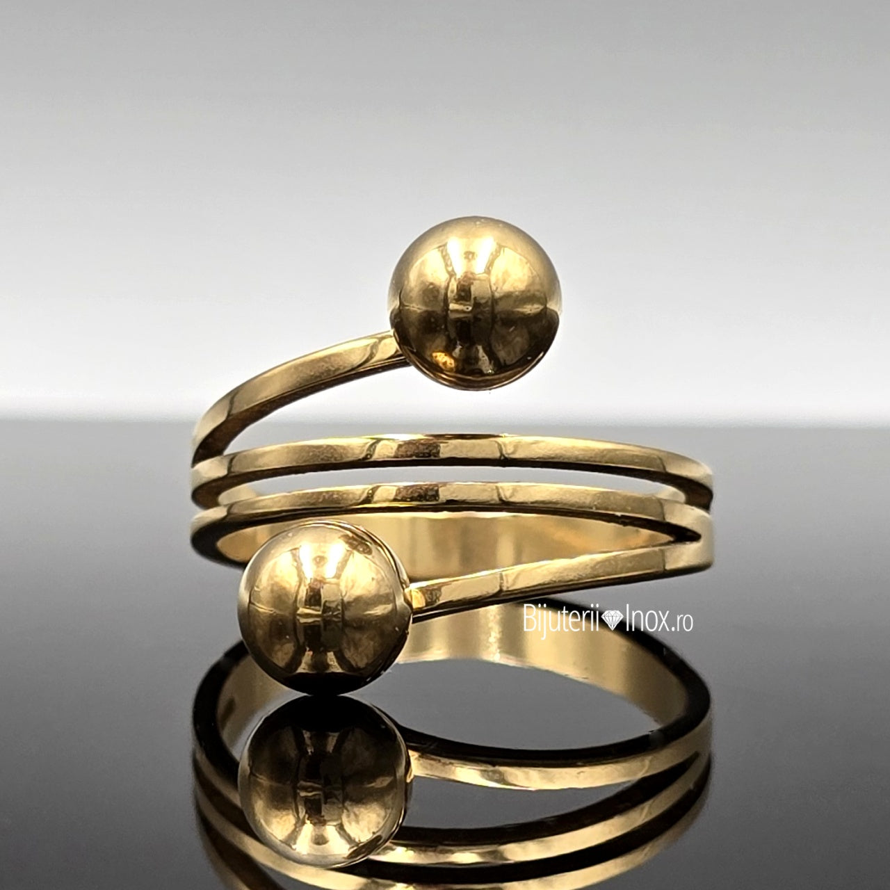 Inel dublu sfere Oțel Inoxidabil Auriu - Hipoalergenic