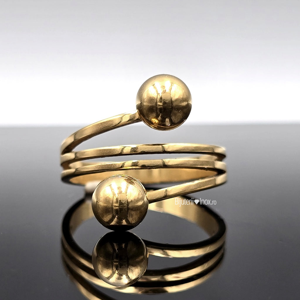 Inel dublu sfere Oțel Inoxidabil Auriu - Hipoalergenic