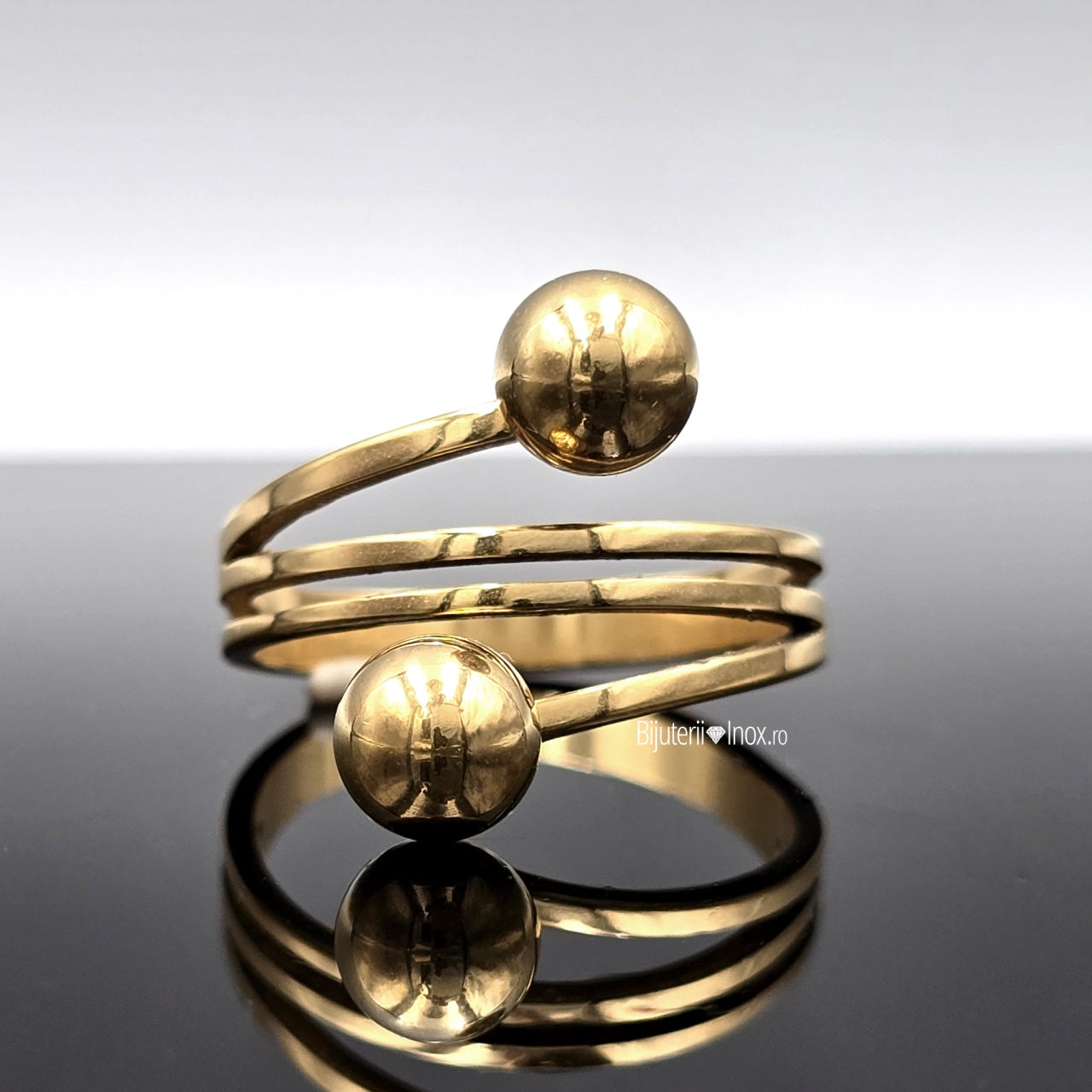 Inel dublu sfere Oțel Inoxidabil Auriu - Hipoalergenic