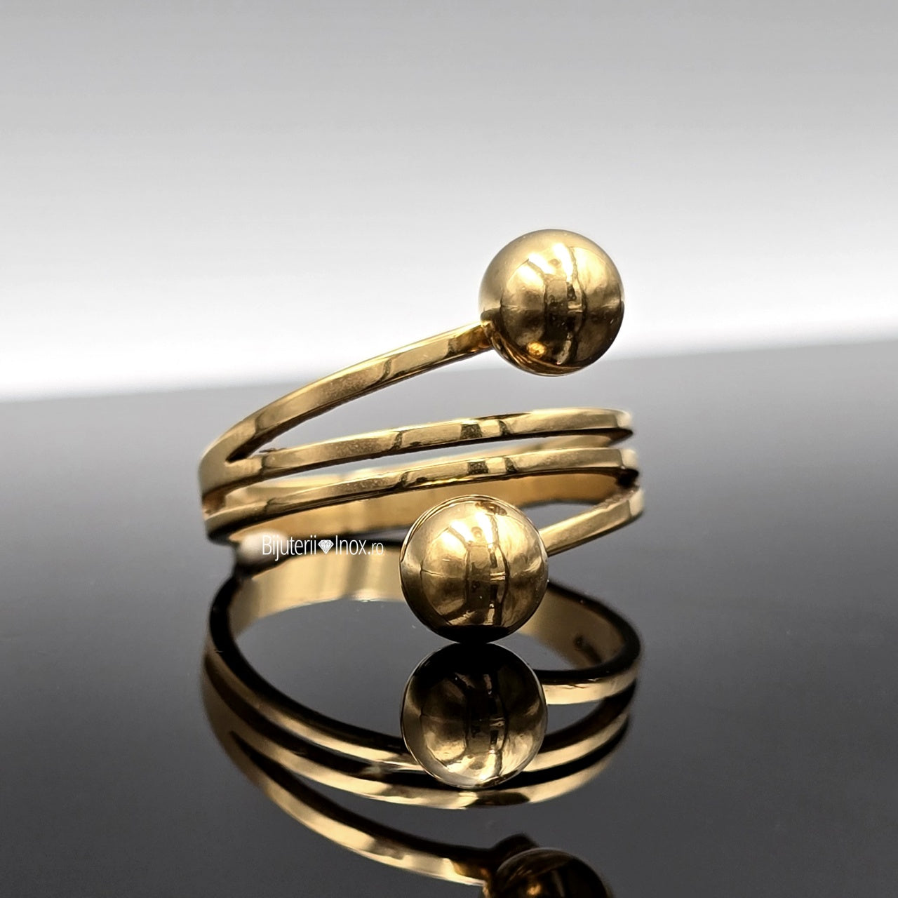 Inel dublu sfere Oțel Inoxidabil Auriu - Hipoalergenic