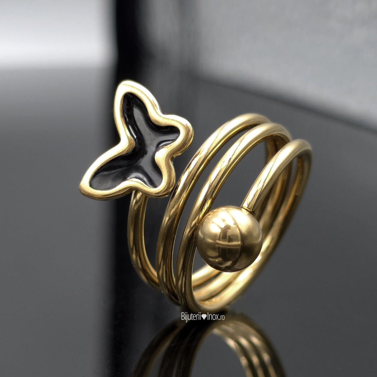 Inel Fluture, spirală, bilă Oțel Inoxidabil Auriu - Hipoalergenic