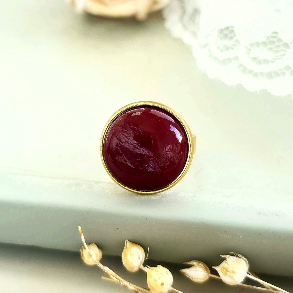 Inel Oval cu Piatră Centrală din Oțel Inoxidabil Auriu - Hipoalergenic