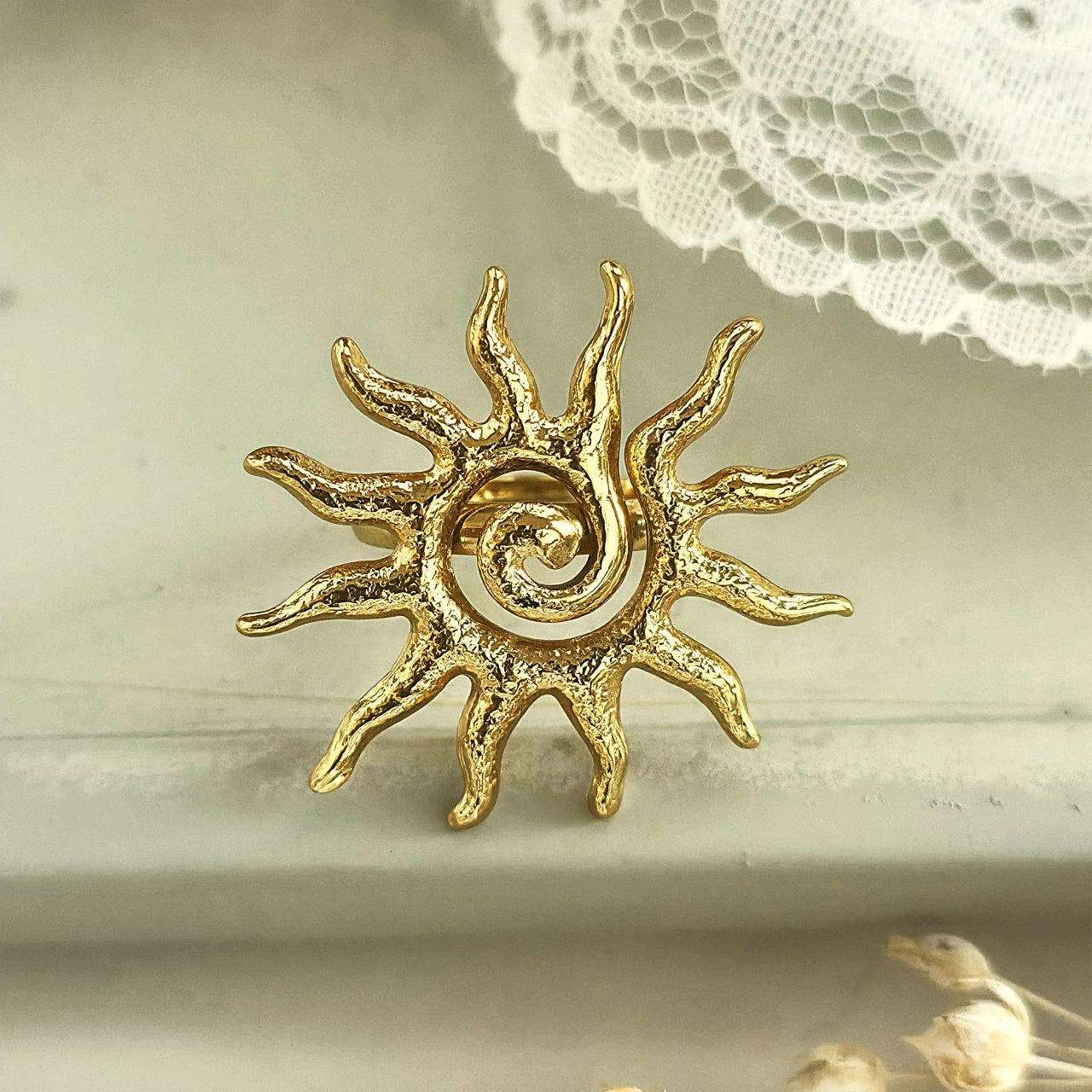 Inel Model spirală solară Oțel Inoxidabil Auriu