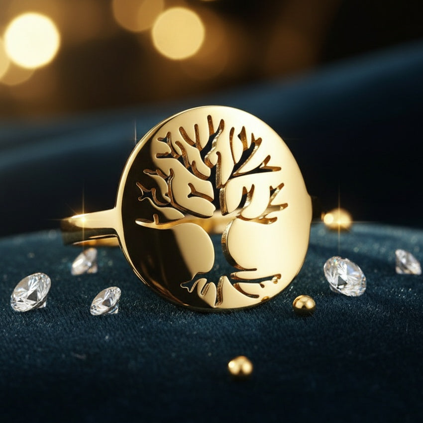 Inel Arborele vieții Oțel Inoxidabil Auriu - Hipoalergenic