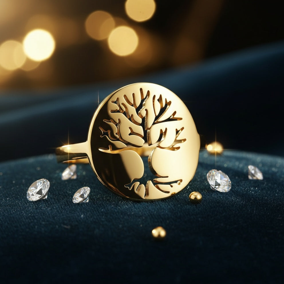 Inel Arborele vieții Oțel Inoxidabil Auriu - Hipoalergenic