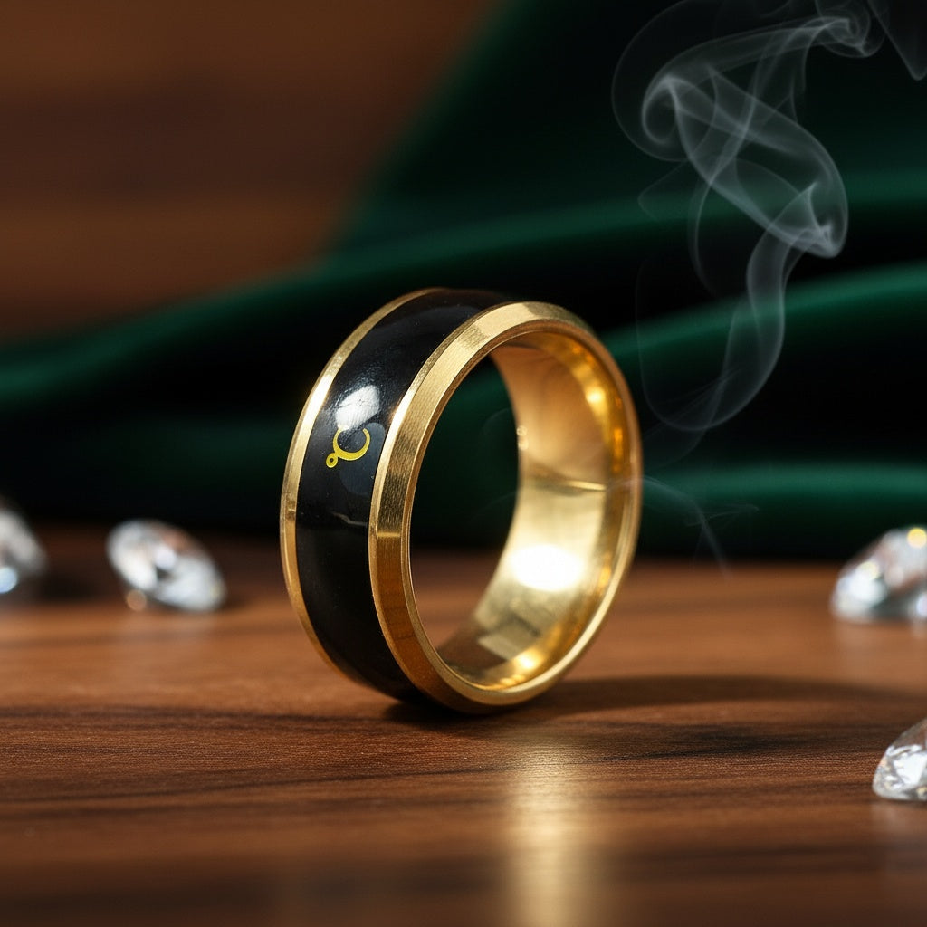 Inel Aur, negru, capricorn Oțel Inoxidabil Auriu - Hipoalergenic