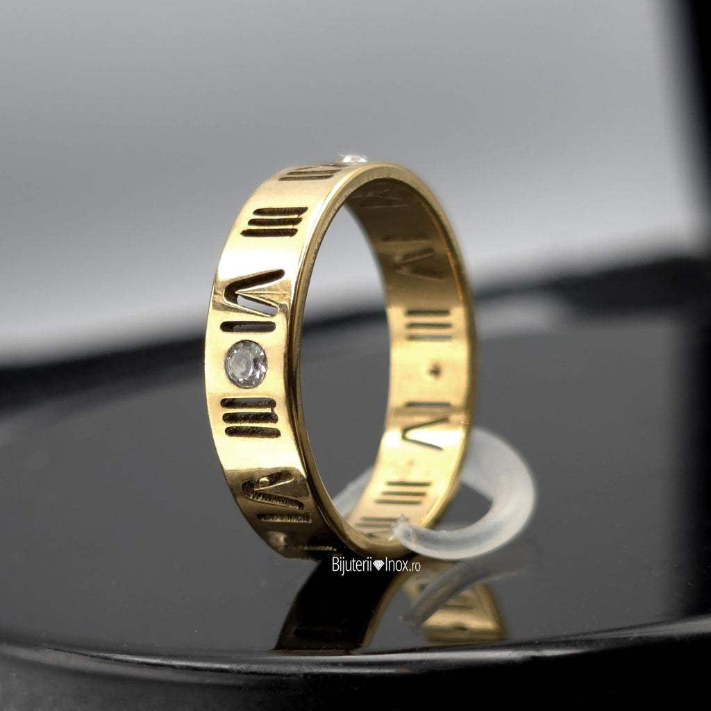 Inel Cifre romane, zirconiu Oțel Inoxidabil Auriu - Hipoalergenic