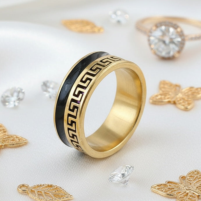 Inel Auriu, negru, grecesc Oțel Inoxidabil Auriu - Hipoalergenic