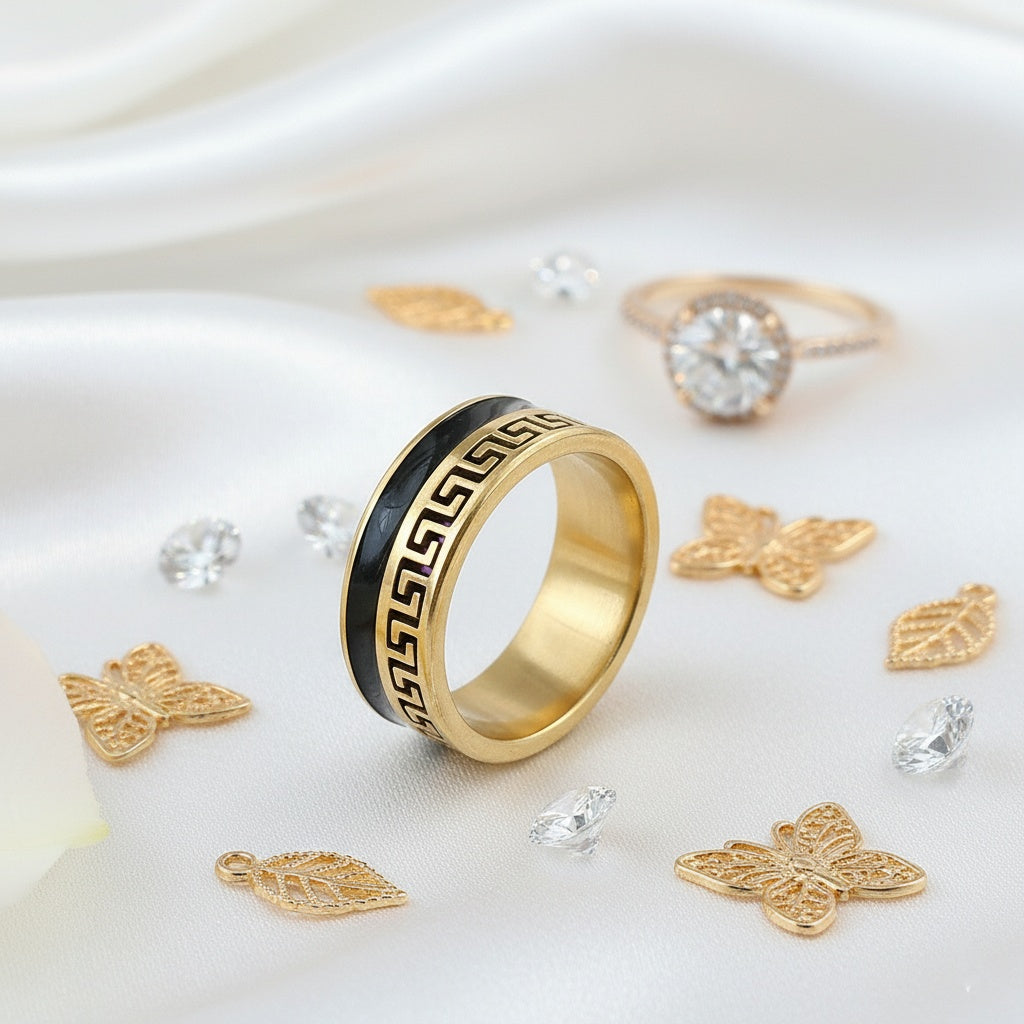 Inel Auriu, negru, grecesc Oțel Inoxidabil Auriu - Hipoalergenic