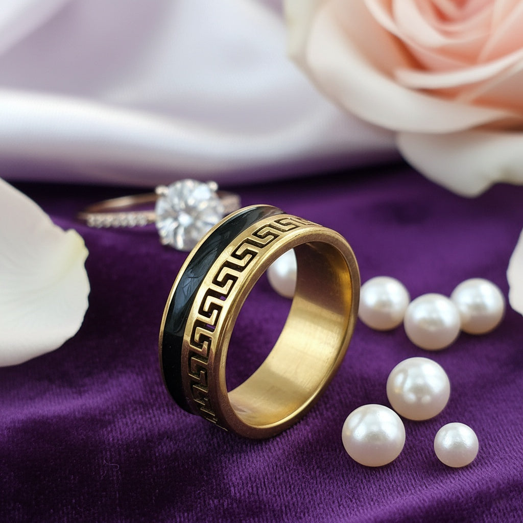 Inel Auriu, negru, grecesc Oțel Inoxidabil Auriu - Hipoalergenic