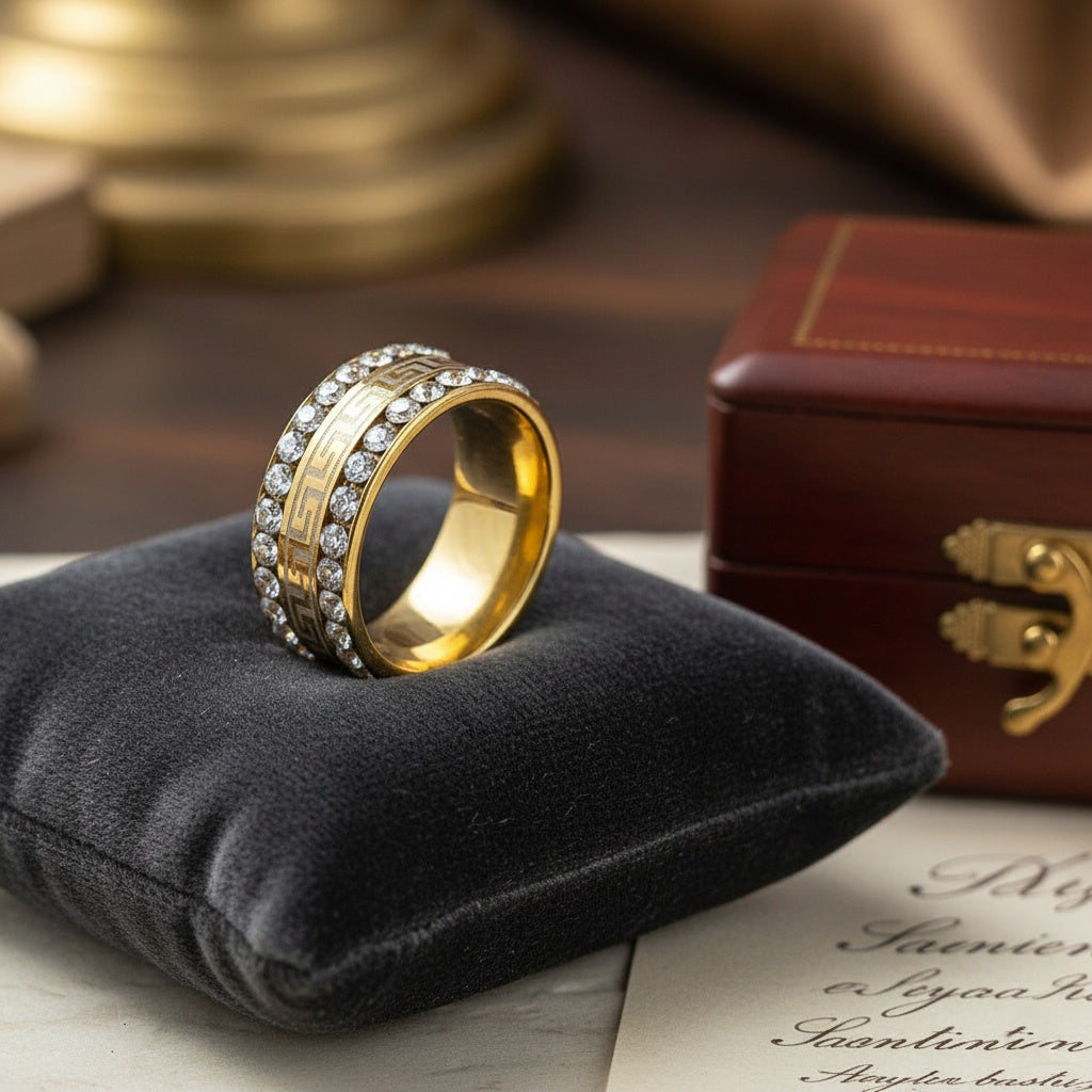 Inel Auriu, sclipitor, meandru Oțel Inoxidabil Auriu - Hipoalergenic