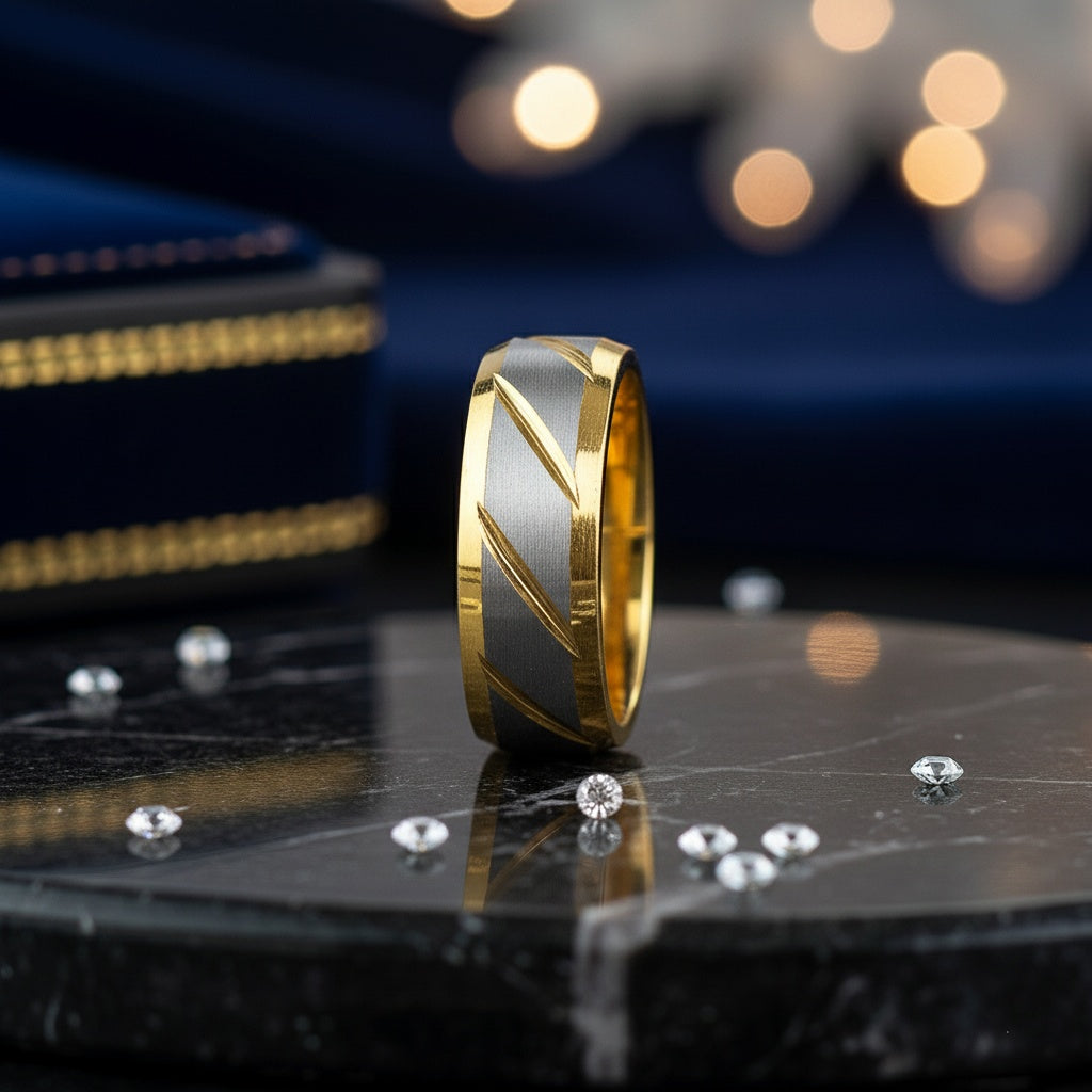 Inel bimetalic, model geometric Oțel Inoxidabil Auriu - Hipoalergenic