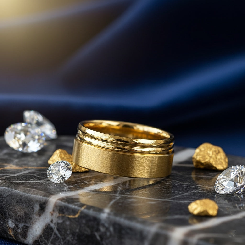 Inel aur mat, lucios Oțel Inoxidabil Auriu - Hipoalergenic