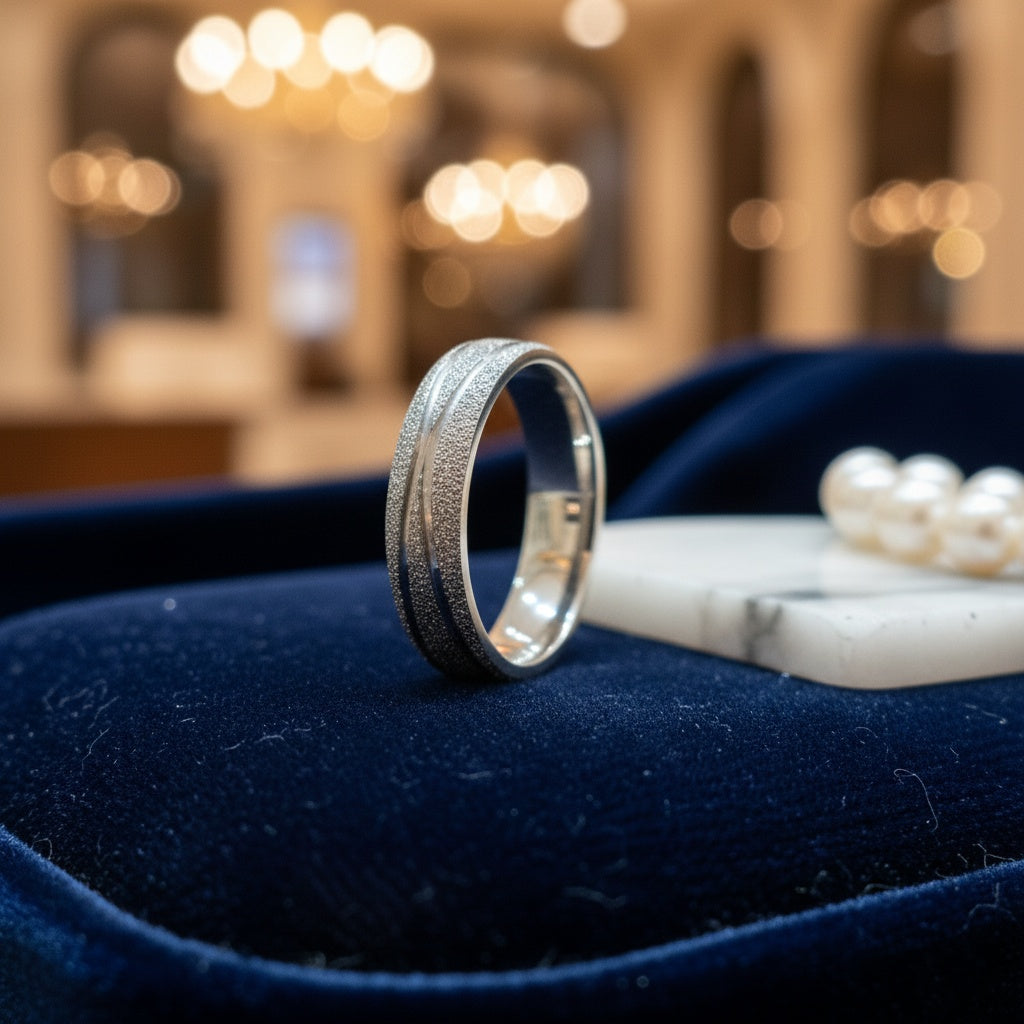 Inel Texturat, cu două dungi Oțel Inoxidabil Argintiu - Hipoalergenic