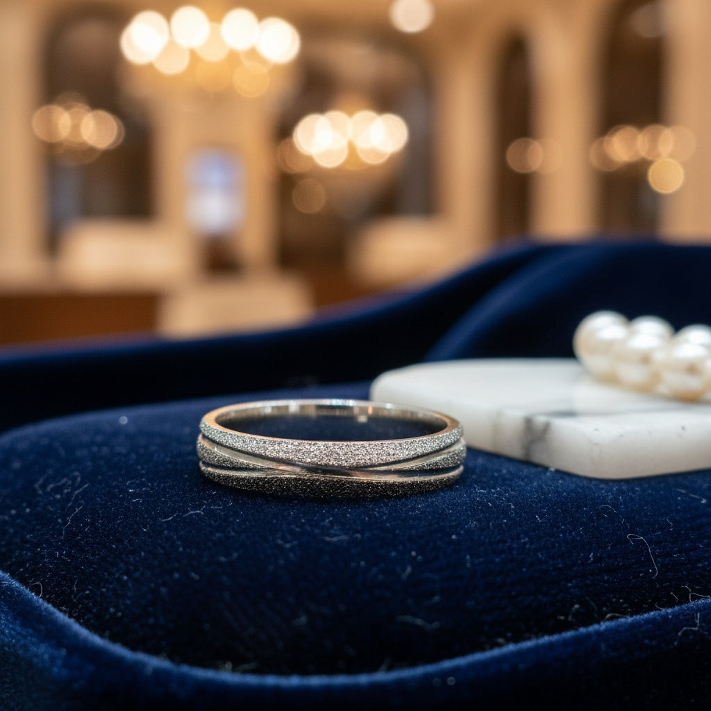 Inel Texturat, cu două dungi Oțel Inoxidabil Argintiu - Hipoalergenic