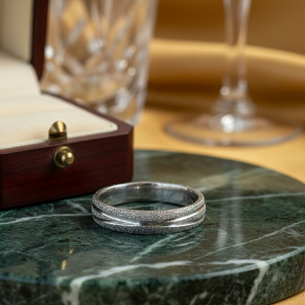 Inel Texturat, cu două dungi Oțel Inoxidabil Argintiu - Hipoalergenic