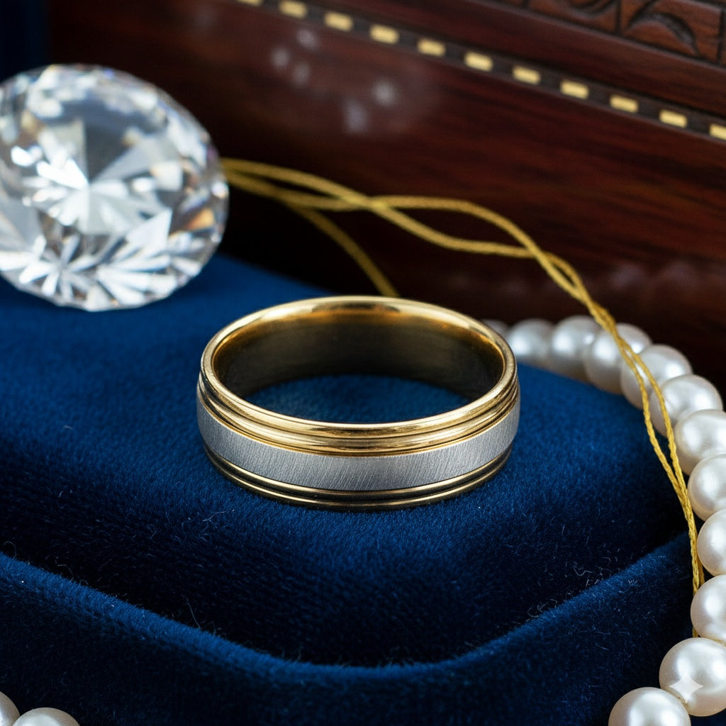 Inel bimetalic, mat Oțel Inoxidabil Auriu - Hipoalergenic