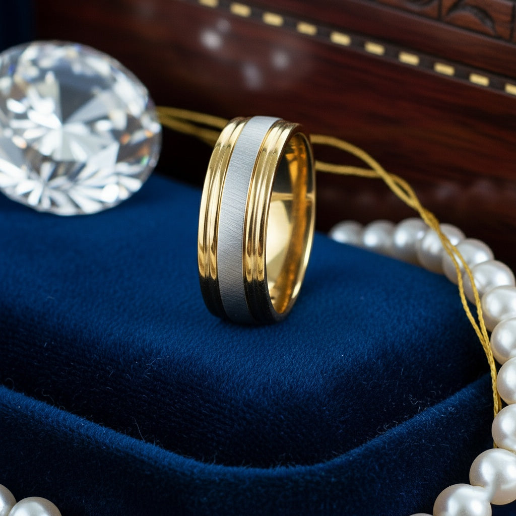 Inel bimetalic, mat Oțel Inoxidabil Auriu - Hipoalergenic