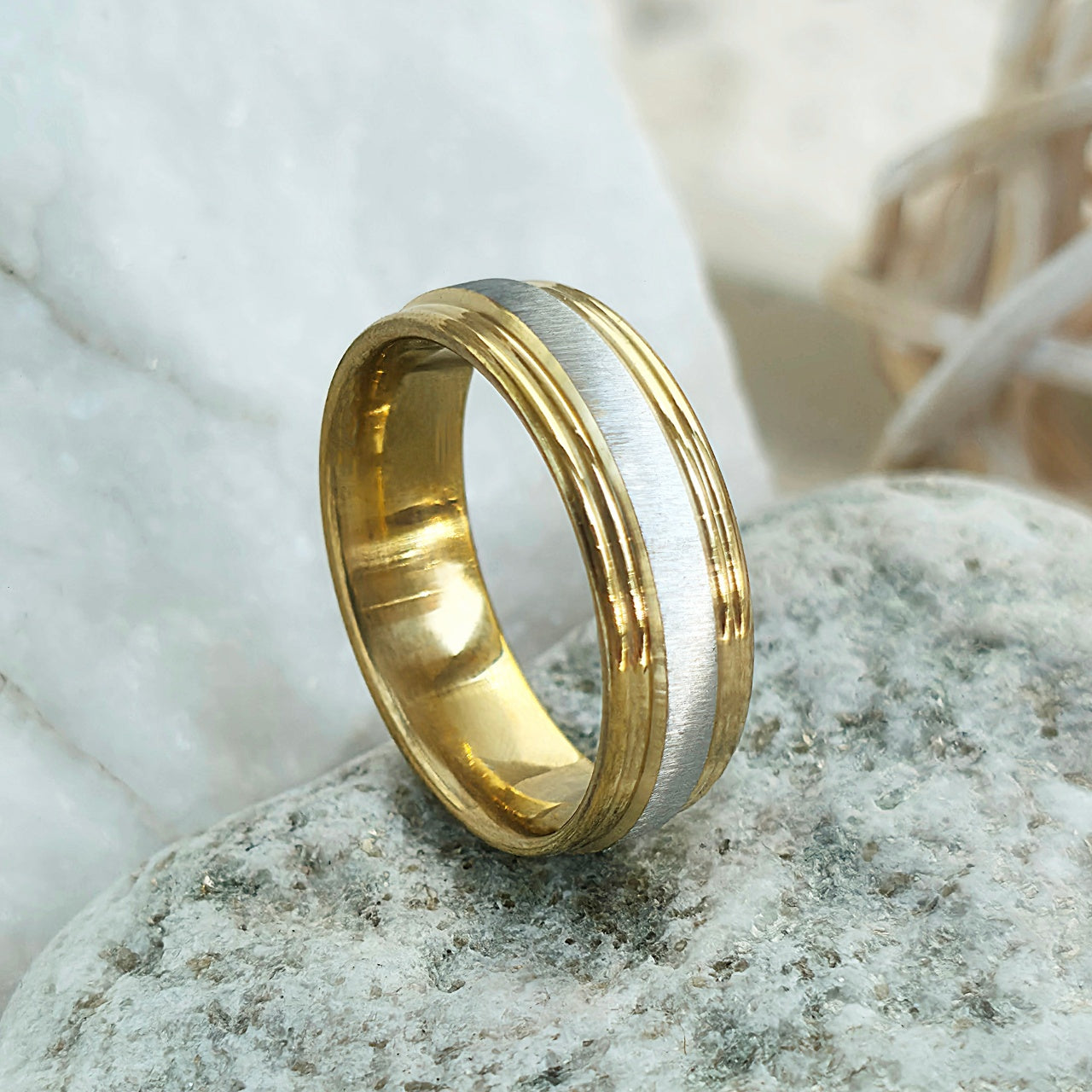 Inel bimetalic, mat Oțel Inoxidabil Auriu - Hipoalergenic