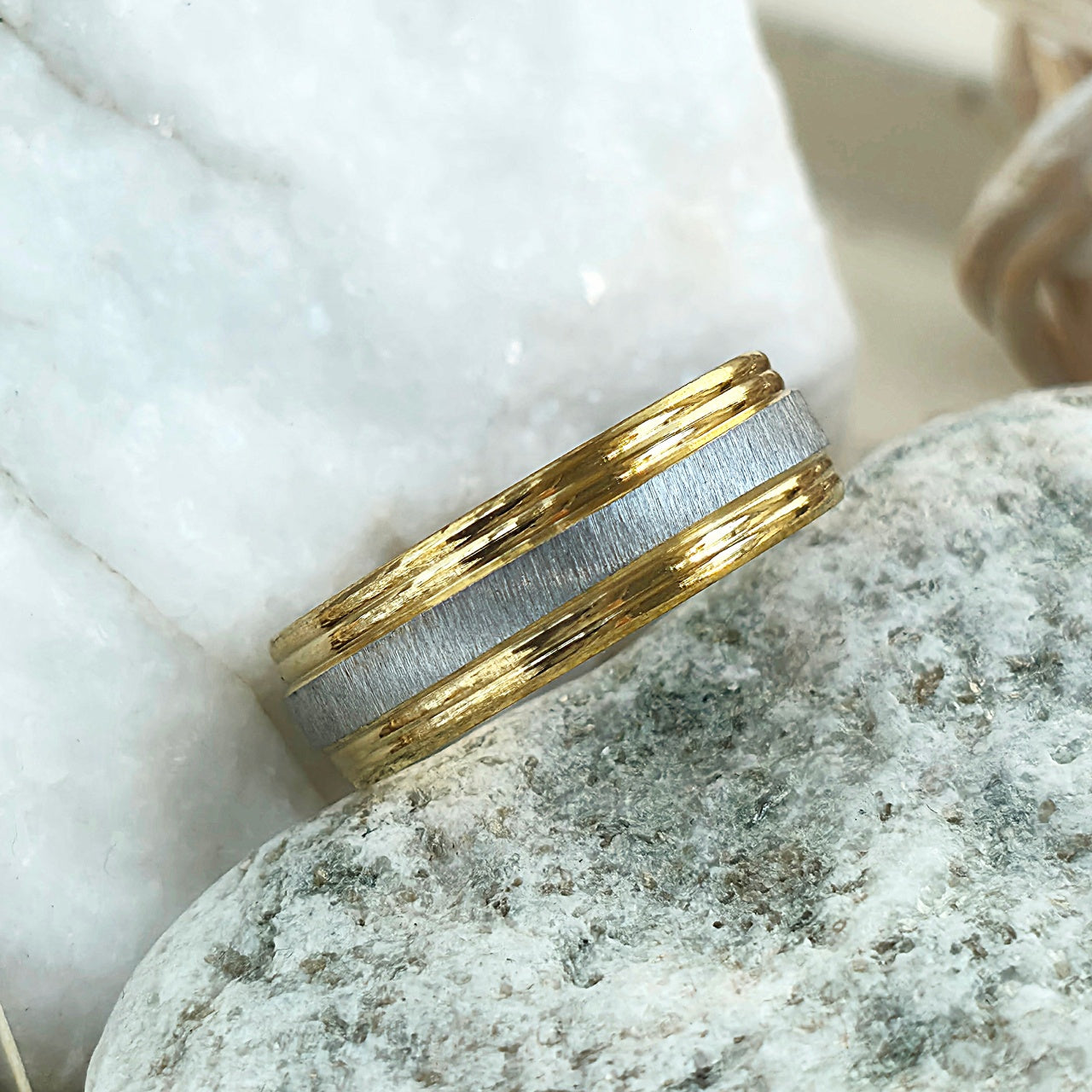 Inel bimetalic, mat Oțel Inoxidabil Auriu - Hipoalergenic