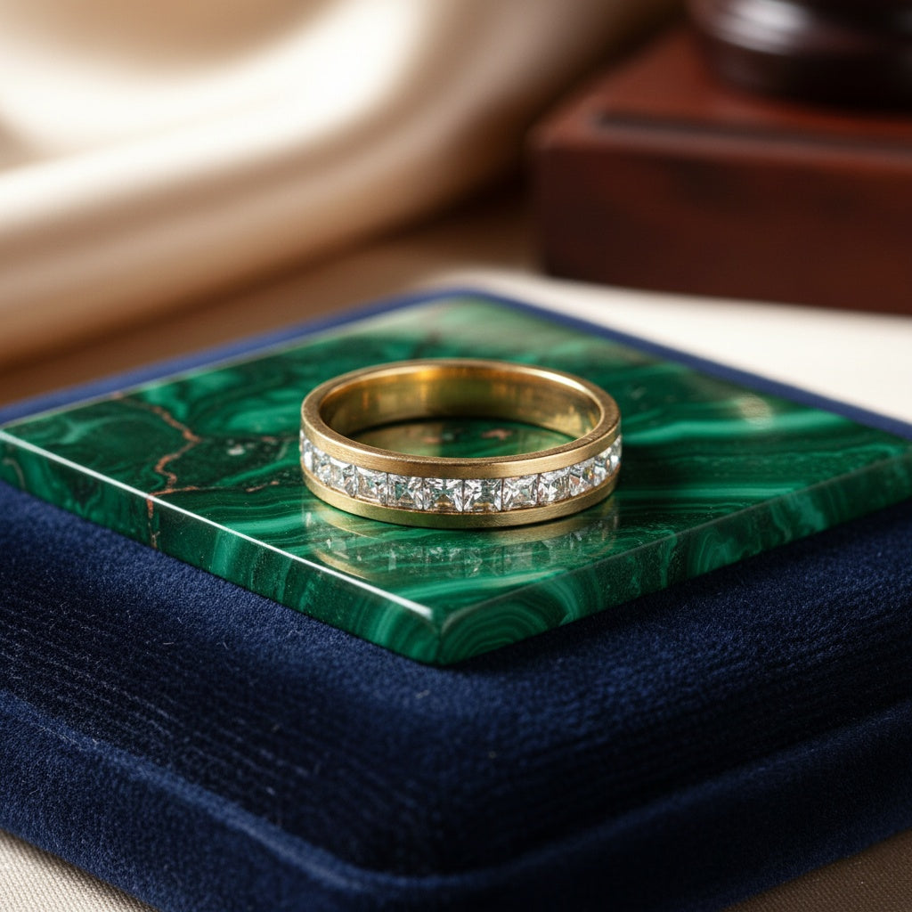 Inel Aur, diamante, pătrat, simplu Oțel Inoxidabil Auriu - Hipoalergenic