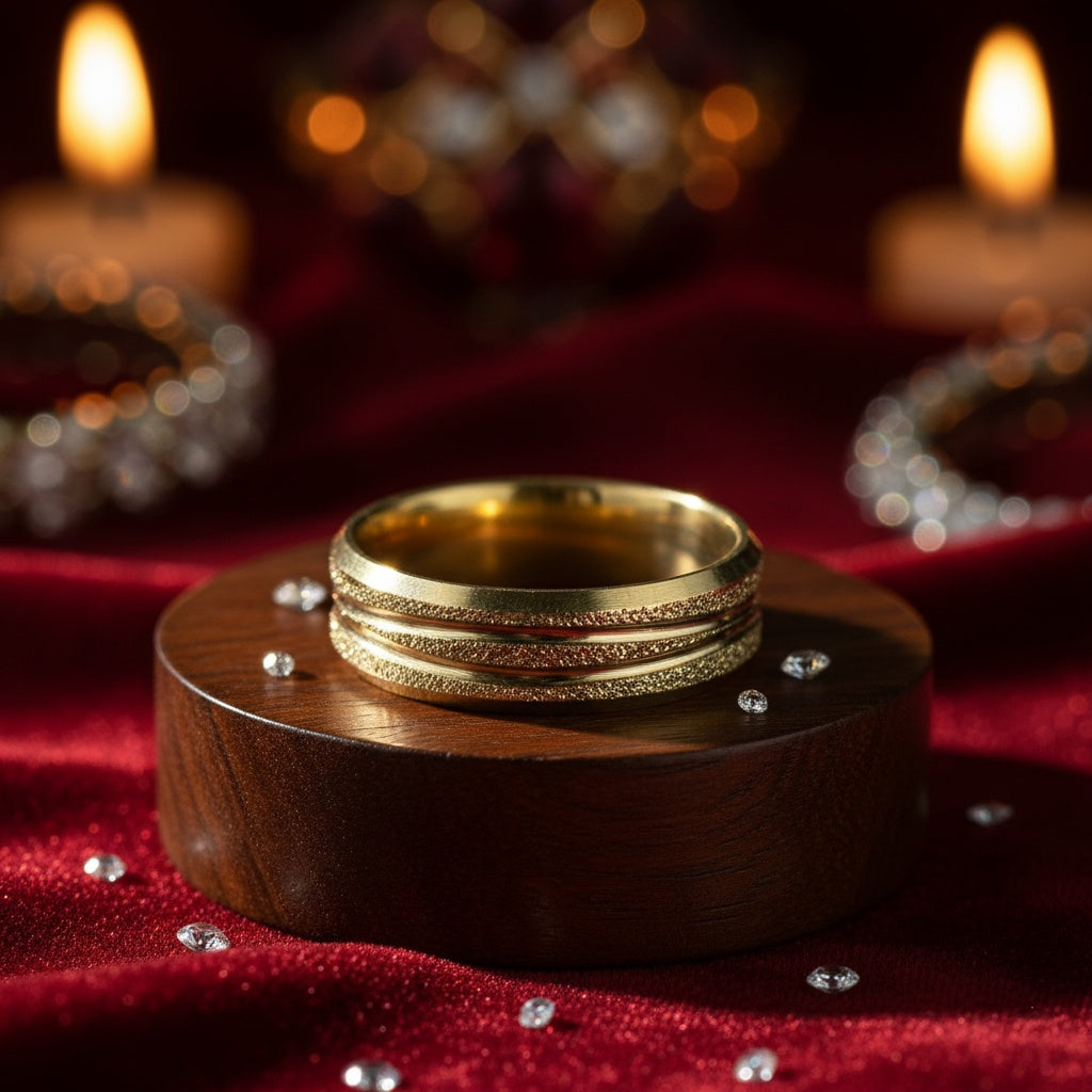 Inel Auriu, textură granuloasă, două benzi Oțel Inoxidabil Auriu - Hipoalergenic