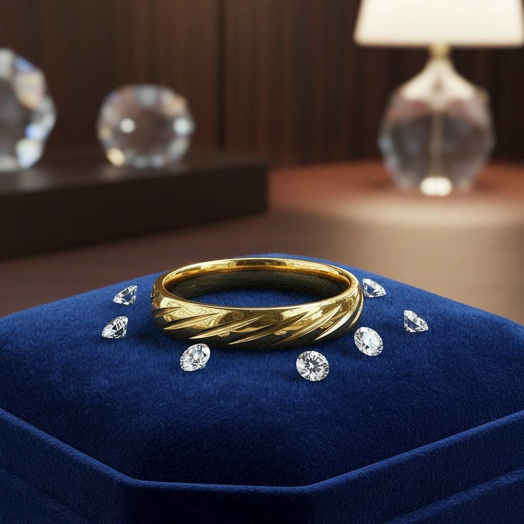 Inel auriu, striat Oțel Inoxidabil Auriu - Hipoalergenic