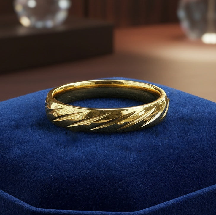 Inel auriu, striat Oțel Inoxidabil Auriu - Hipoalergenic