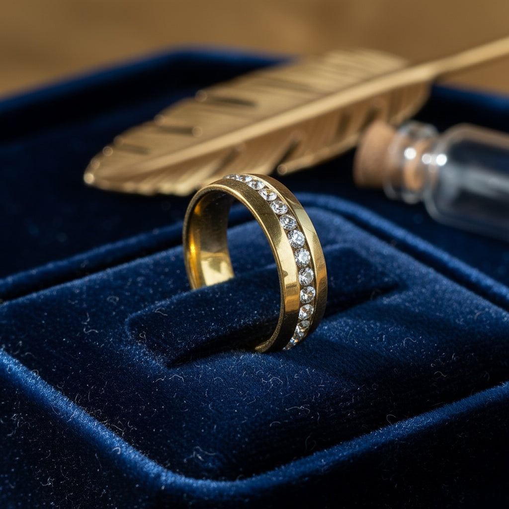 Inel Bandă aurie cu diamante Oțel Inoxidabil Auriu - Hipoalergenic