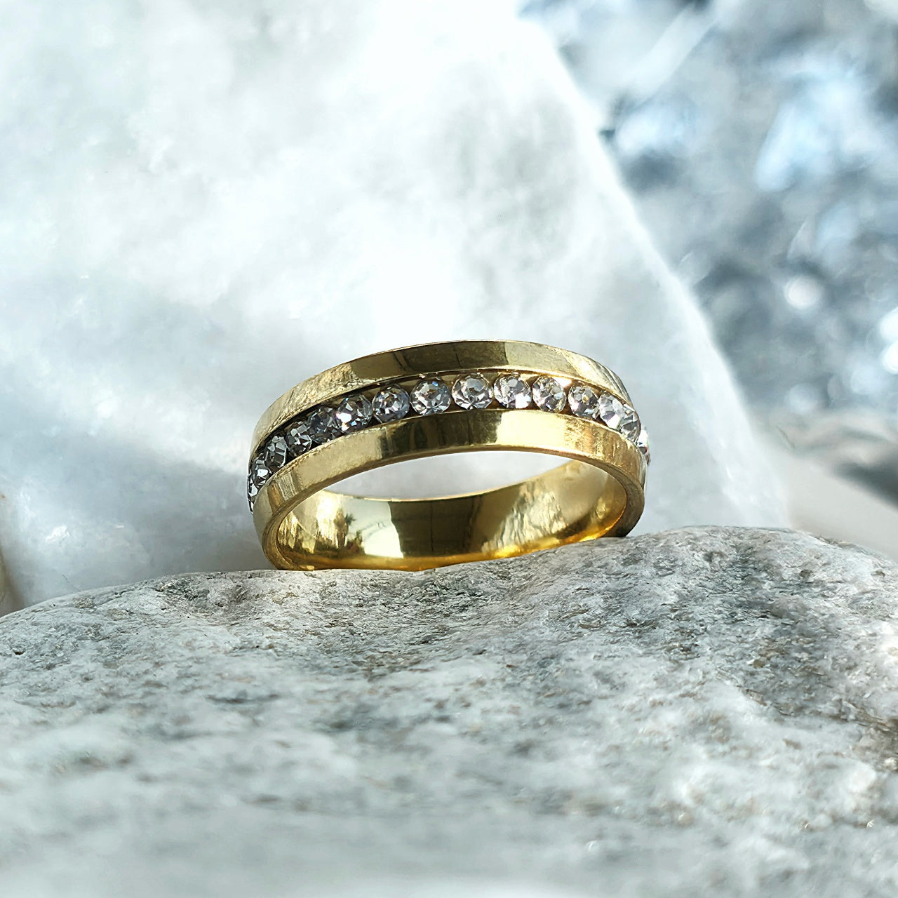 Inel Bandă aurie cu diamante Oțel Inoxidabil Auriu - Hipoalergenic