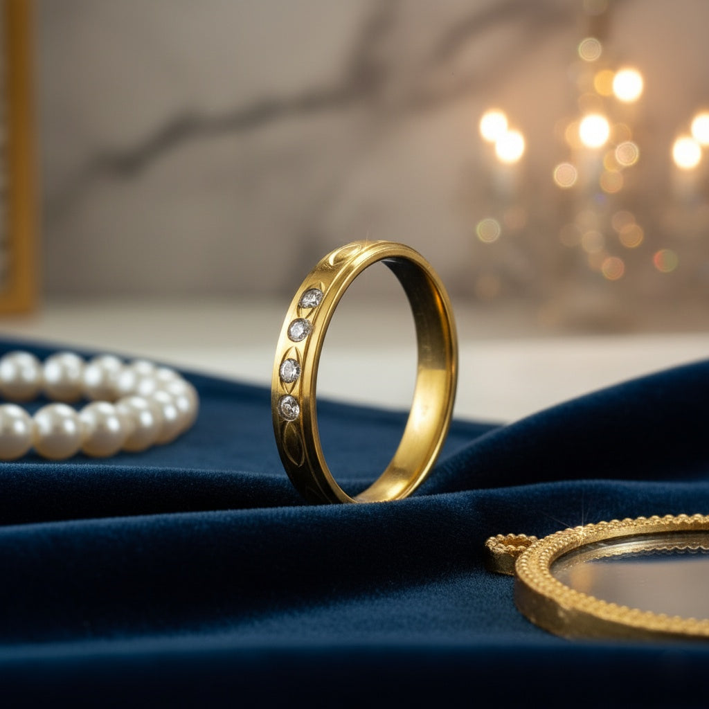 Inel Aur, diamante, gravură fină Oțel Inoxidabil Auriu - Hipoalergenic