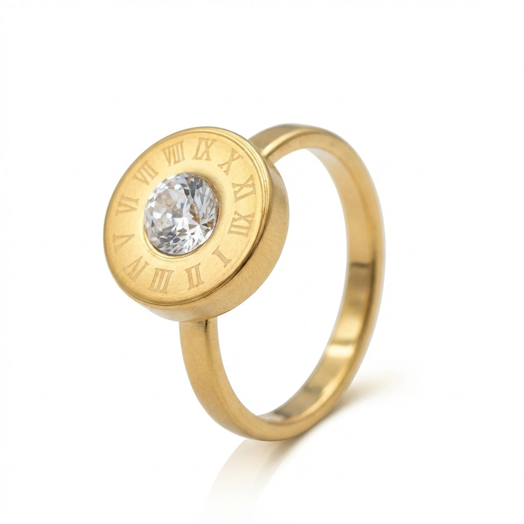 Inel Disc roman, zirconiu central Oțel Inoxidabil Auriu - Hipoalergenic