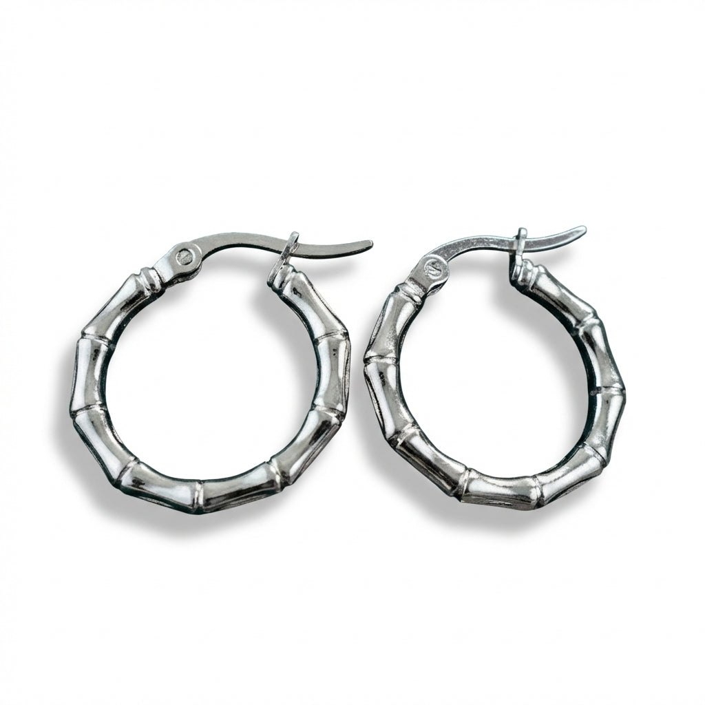 Cercei Creolă bambus din Oțel Inoxidabil - Hipoalergenici