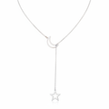 Lănțișor Inox Lariat cu Pandantiv Lună și Stea Argintiu - Minimalist - Hipoalergenic