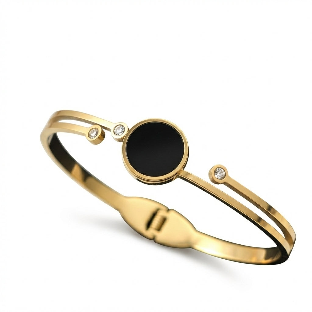 Brățară Disc Negru Zirconiu Oțel Inoxidabil 6.2 cm - Hipoalergenică - BF962