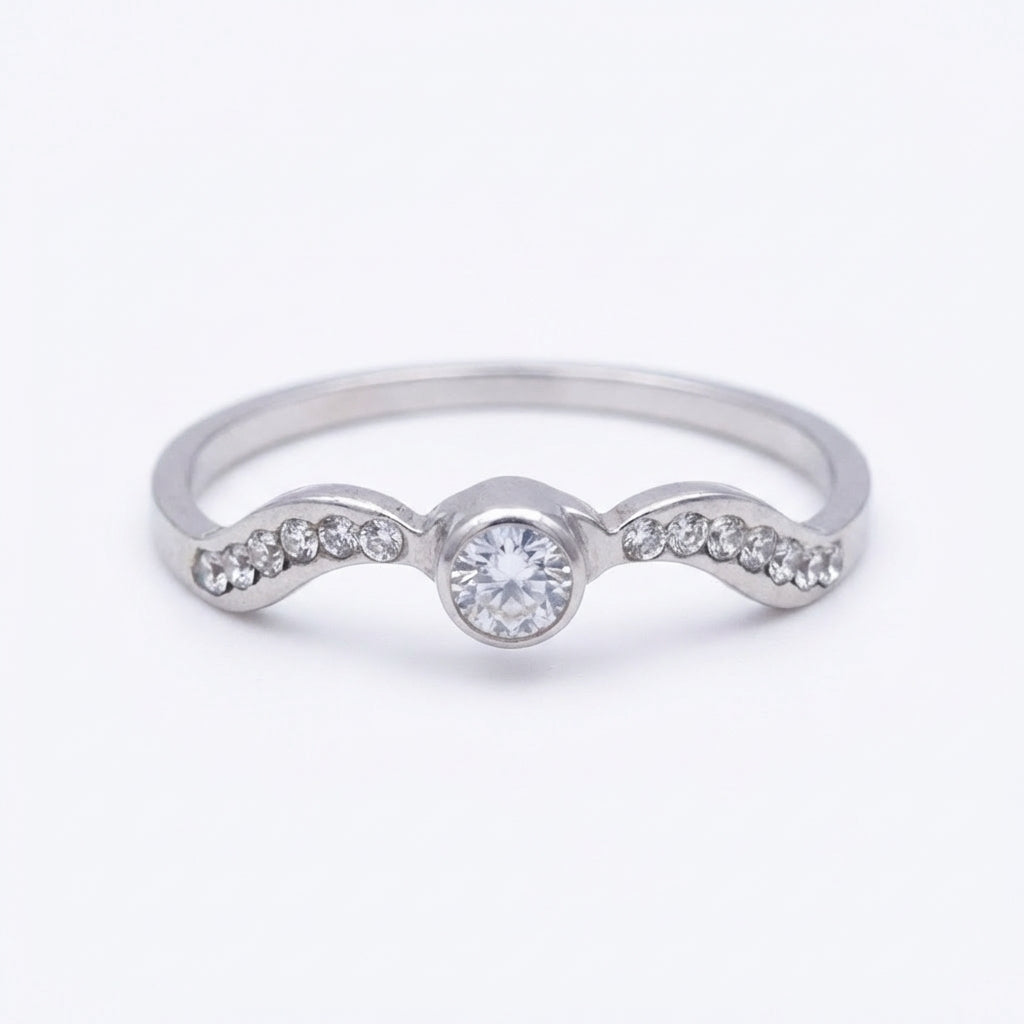 Inel Undă zirconiu, central zirconiu Oțel Inoxidabil Argintiu - Hipoalergenic