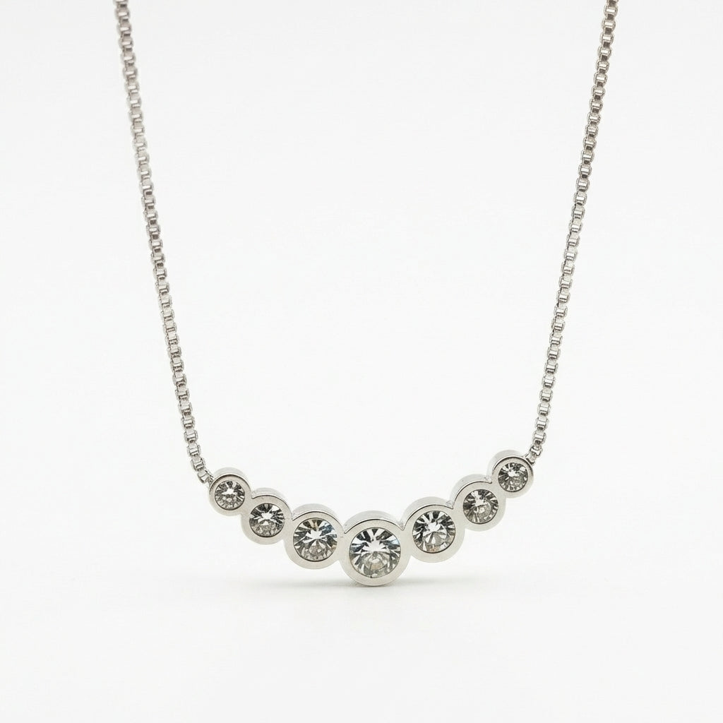 Lănțișor Inox Box Chain Argintiu cu Pandantiv Bară Cristale Gradate - Elegant - Hipoalergenic