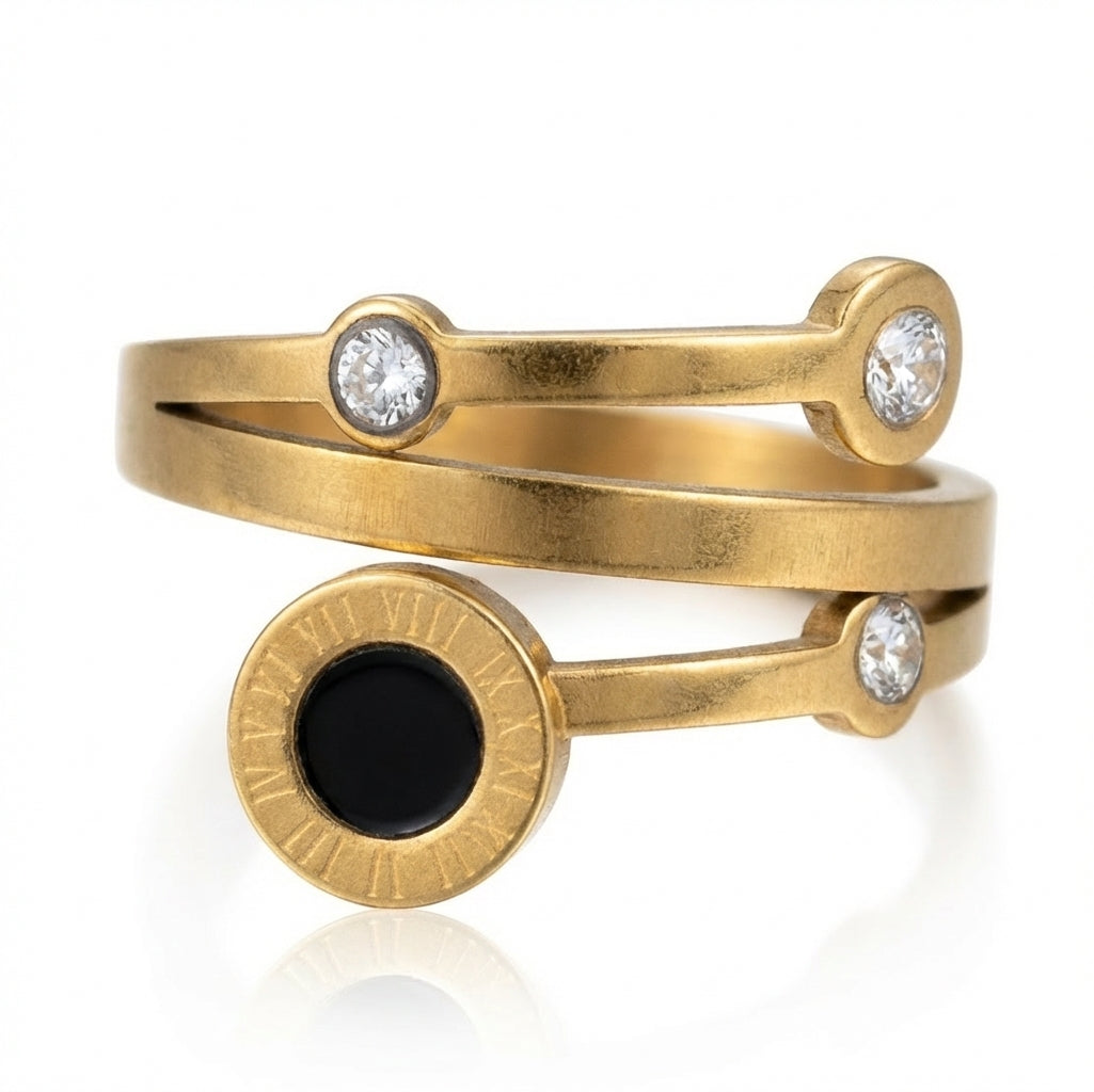 Inel Spirală, cifre romane, zirconiu Oțel Inoxidabil Auriu - Hipoalergenic