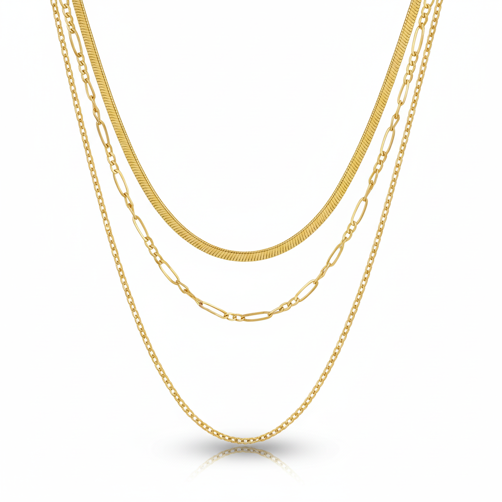 Lănțișor Inox Set Layered 3 Piese Auriu - Statement - Hipoalergenic